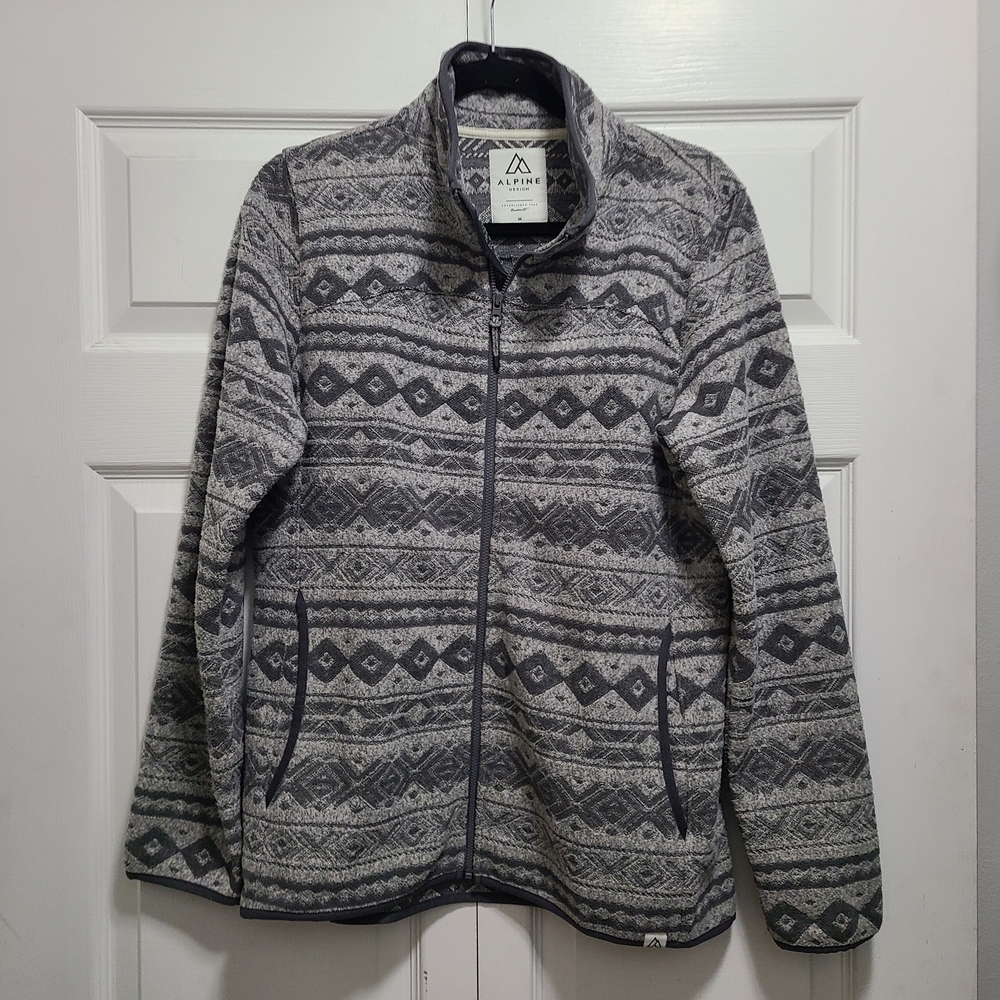 Alpine Design Gray‎ Patterned Zip Up Cardigan Sweater M